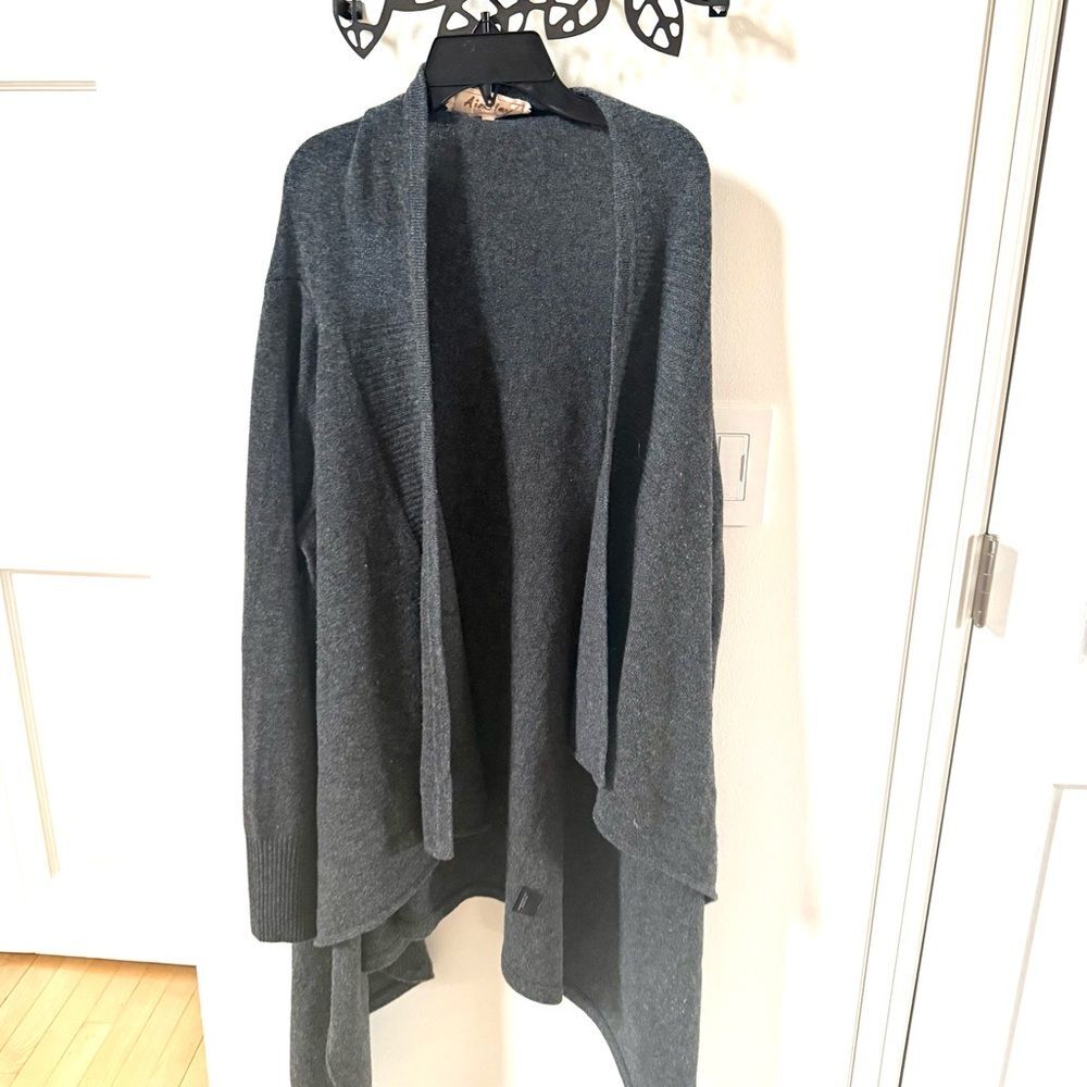 Ainsley Open Cashmere & Wool Long Line Cardigan in Charcoal Gray XL - Picture 2 of 9